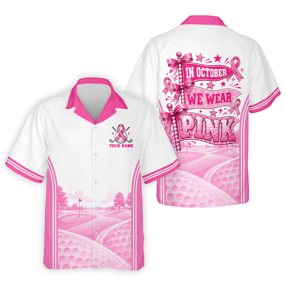In October We Wear Pink Breast Cancer Polo Shirt, Mens Golf Polo, Golf Shirts For Men