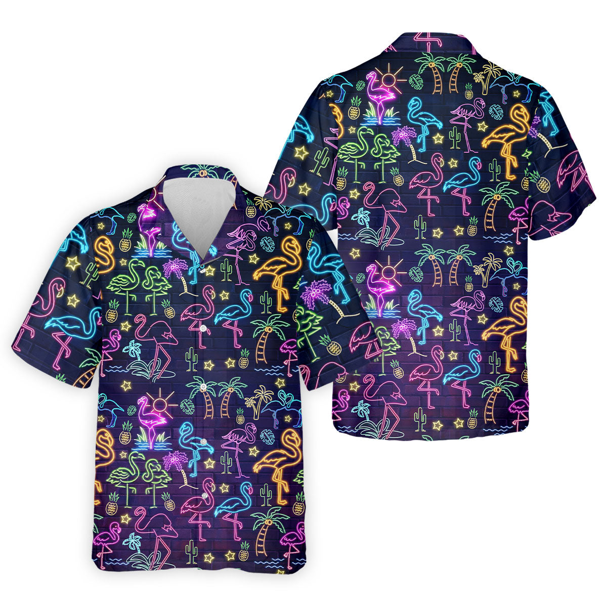 Neon Flamingo Tropical Night Golf Shirt, Golf Polo Shirts For Men, Hawaiian Golf Shirt, Mens Golf Apparel
