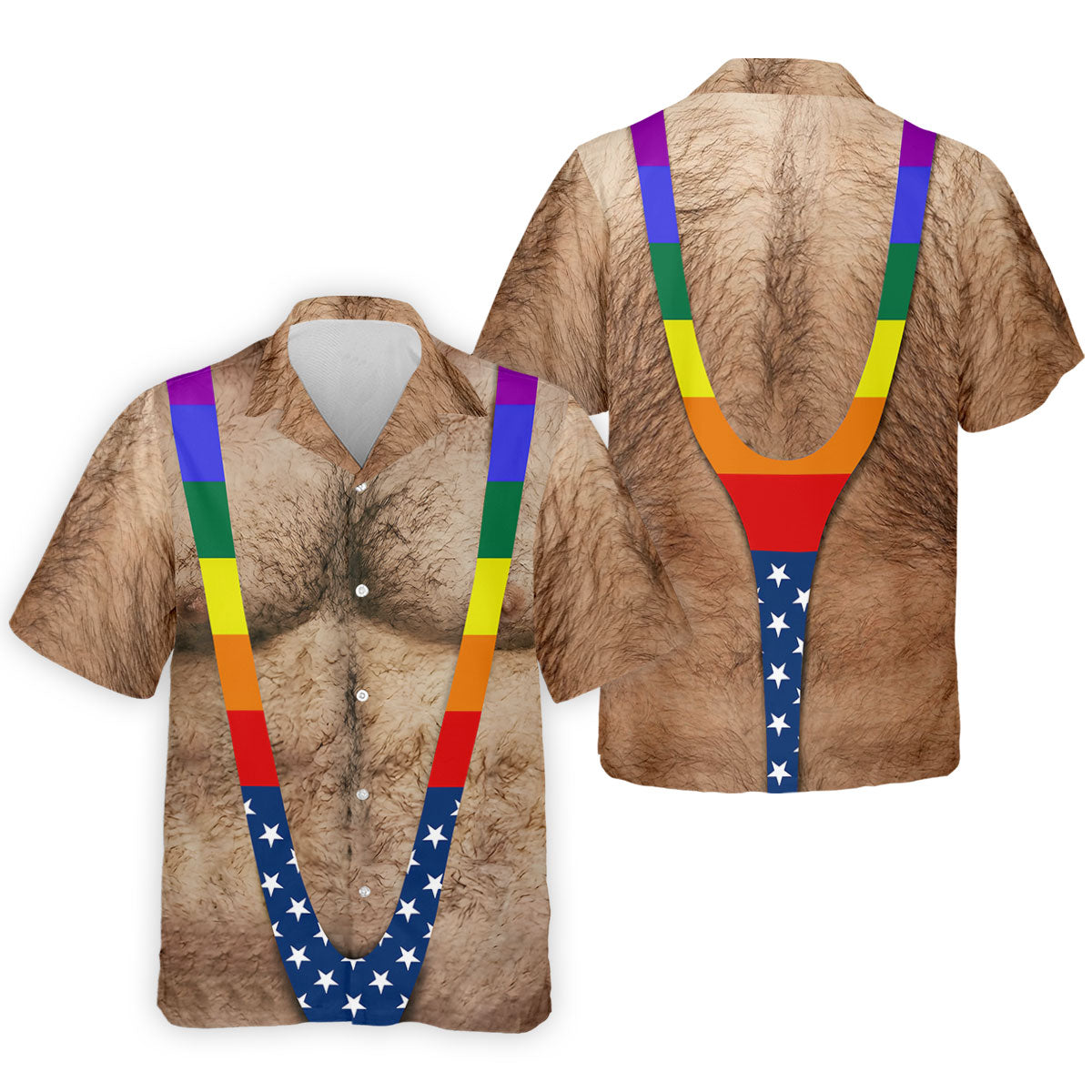 Funny Hairy Chest Rainbow Suspenders Golf Polo, Golf Shirts For Men, Mens Golf Apparel
