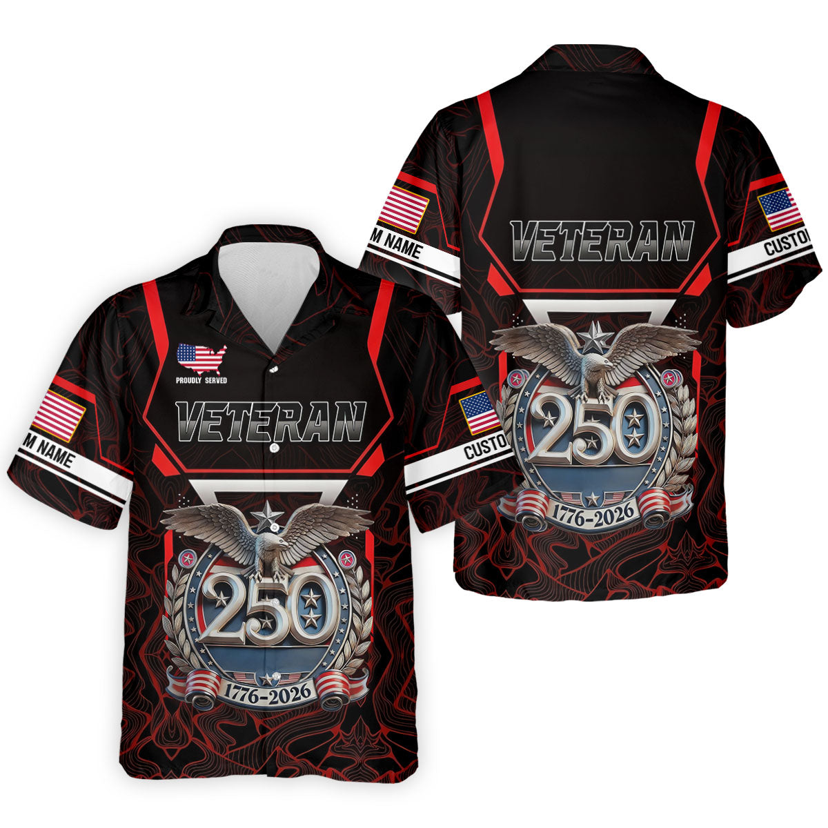 Personalized Veteran America 250 Polo Shirt Red Accent, Printed Golf Shirts, Golf Shirts For Men