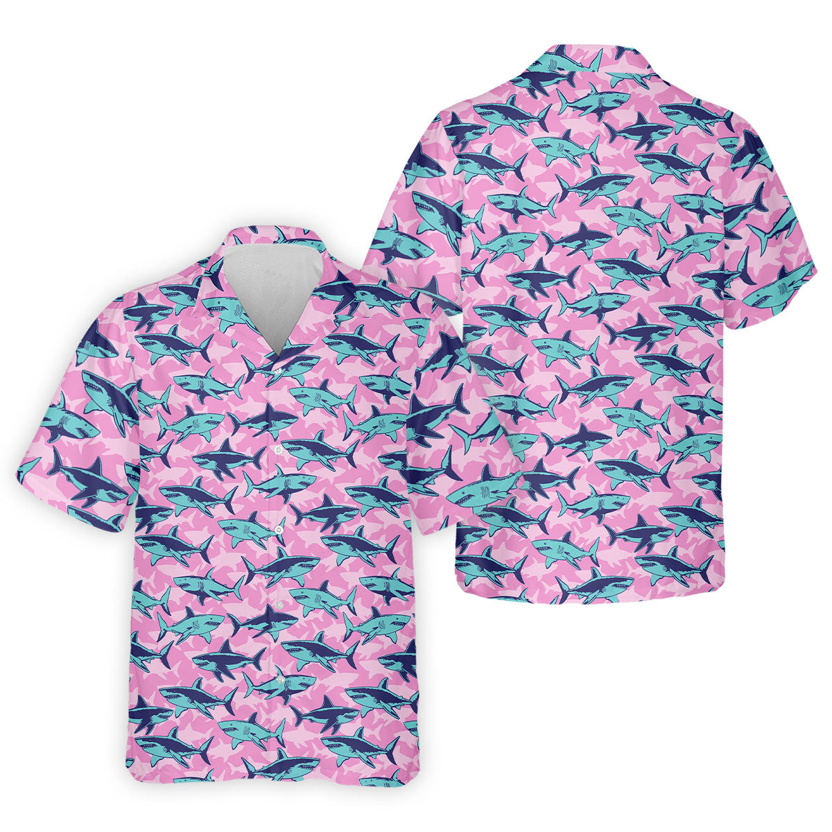 Shark Pattern Hawaiian Golf Shirt, Pink Golf Shirt, Polo Shirts For Men, Golfing Apparel