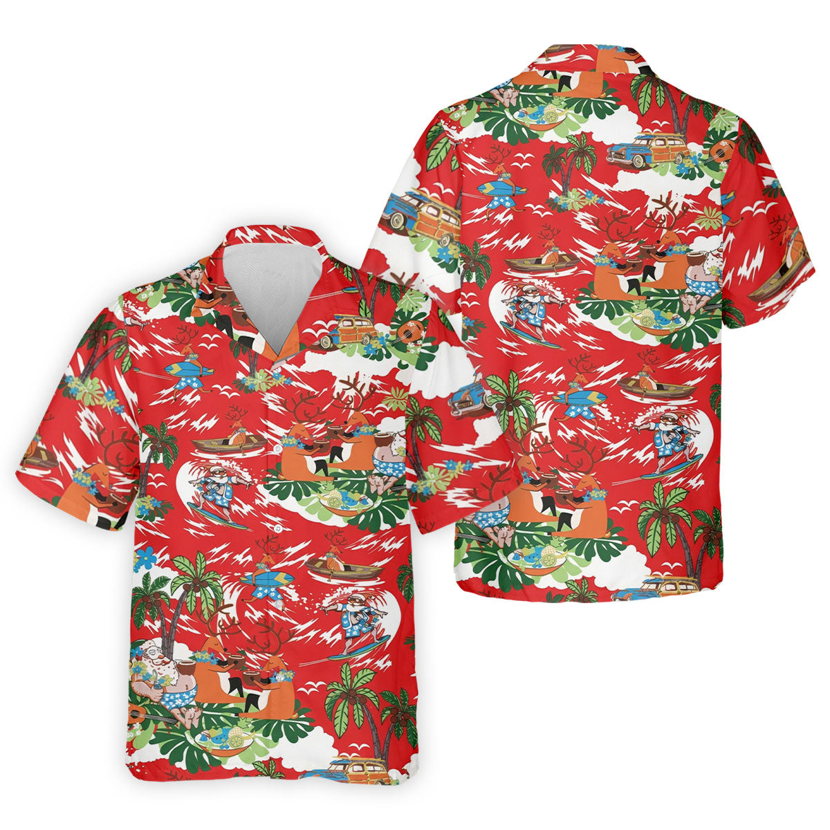 Men's Funny Tropical Santa Surfing Golf Shirt, Christmas Golf Shirt, Printed Golf Shirts