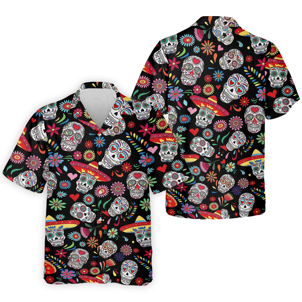 Day Of The Dead FLoral Sugar Skull Cinco De Mayo Celebration Fiesta Themed Golf Shirts For Men