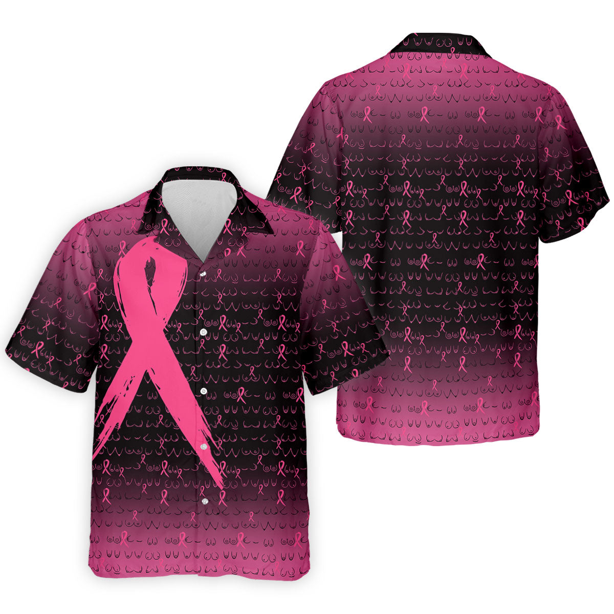 Pink Ribbon Boob Pattern Breast Cancer Polo Shirt, Mens Golf Polo, Printed Golf Shirts