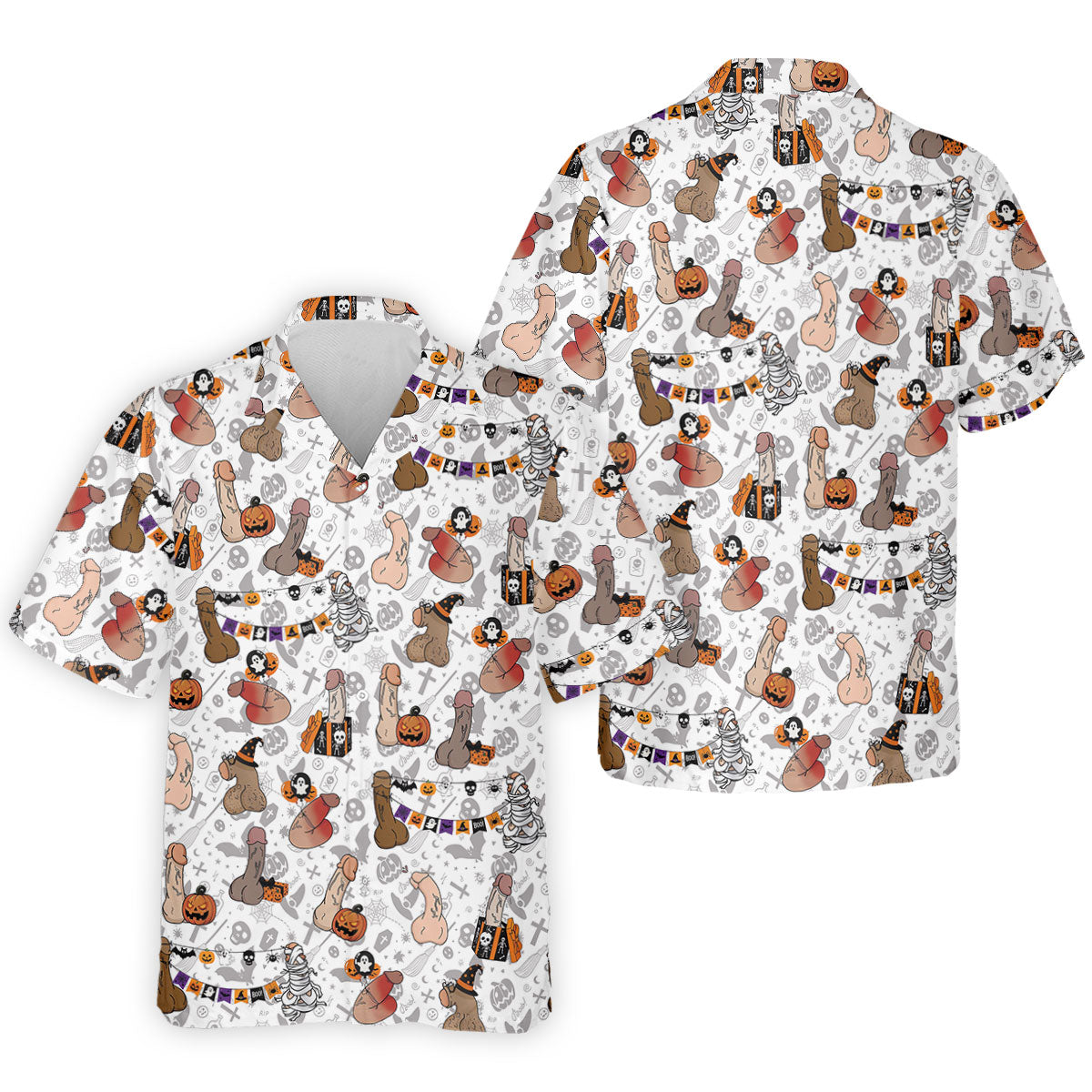 Funny Adult Halloween Pattern Hawaiian Polo Shirt, Polo Shirts For Men, Mens Golf Apparel