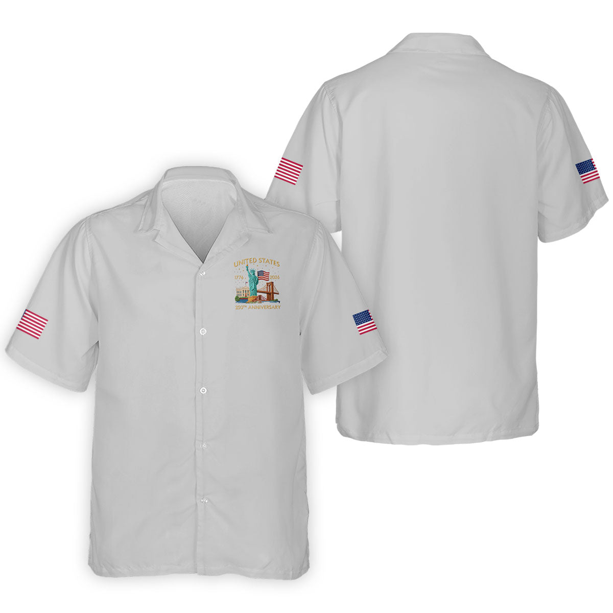 American Symbols Grey Patriotic Golf Shirt, US 250 Years 4th Of July Golf Shirts For Men