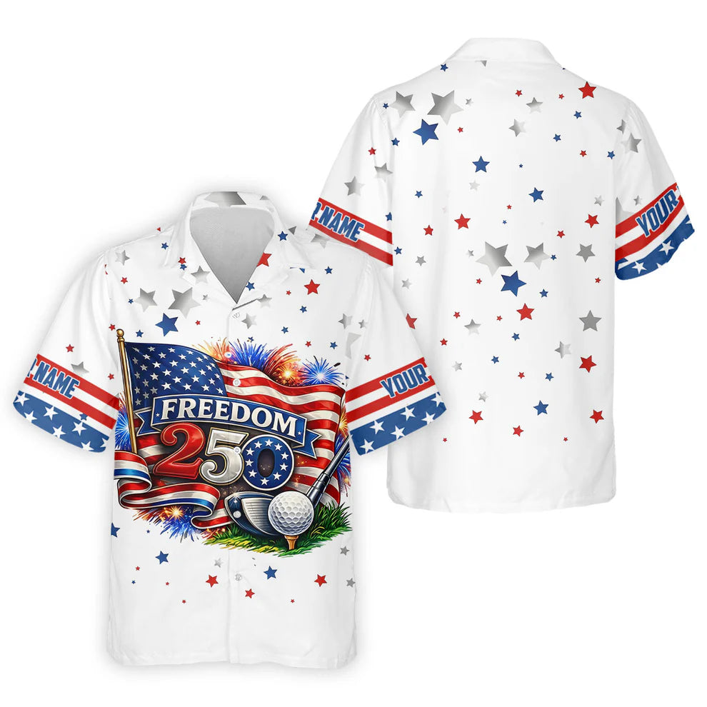 Freedom 250 Independence Celebration American Flag Golf Shirt, Patriotic 4th Of July Golf Shirts For Men