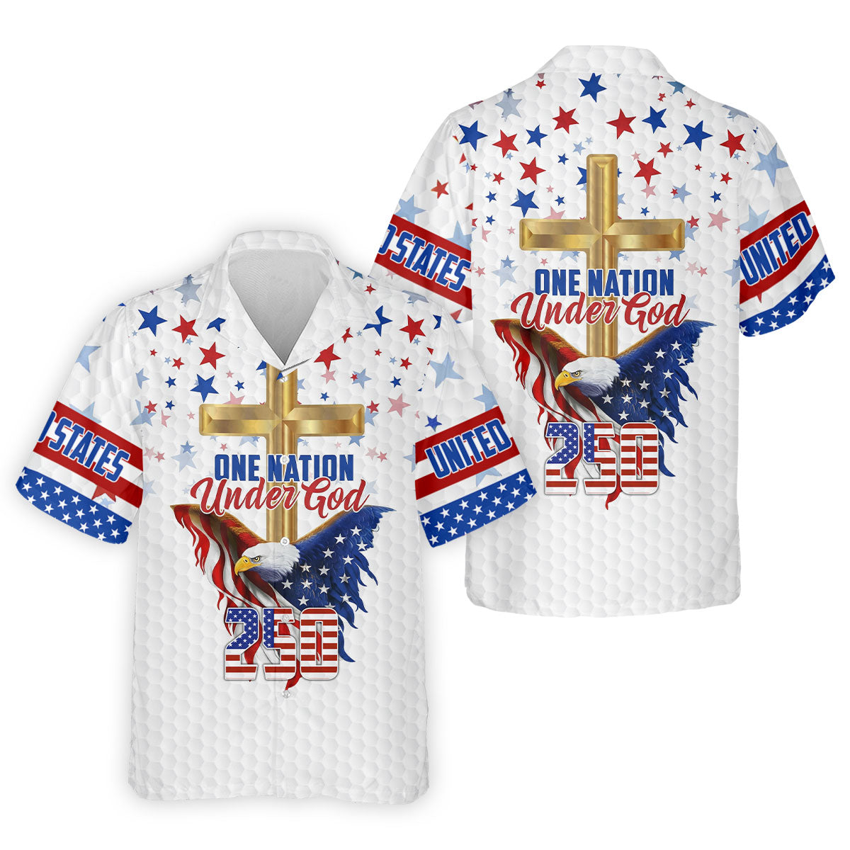 One Nation Under God Faith Cross Bald Eagle 4th Of July Golf Shirt, 250 Years Golf Shirts For Men