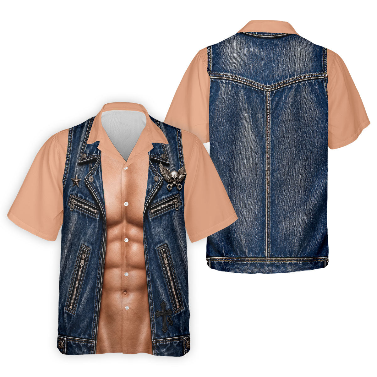 Blue Denim Vest Illusion Golf Polo Shirt, Golf Shirts For Men, Mens Golf Apparel