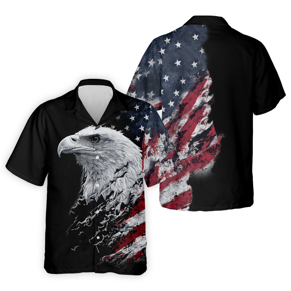 American Flag Bald Eagle Shattering Effect Golf Shirt, Patriotic Golf Shirt, Golf Shirts For Men