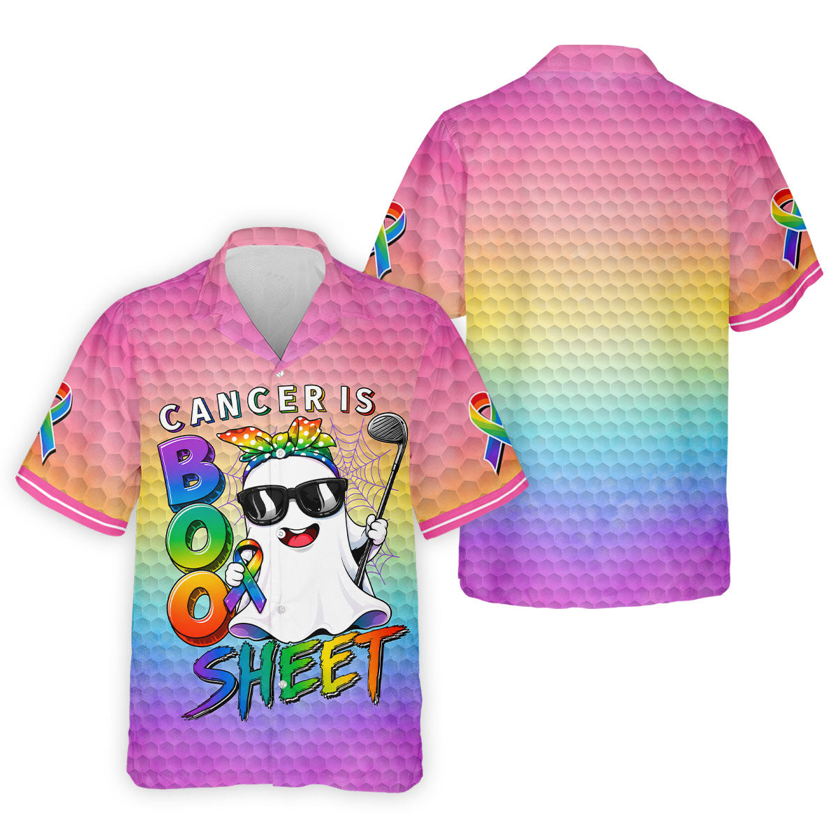 Cancer Is Boo Sheet Ghost Golf Polo Shirt, Golf Shirts For Men, Mens Golf Shirts