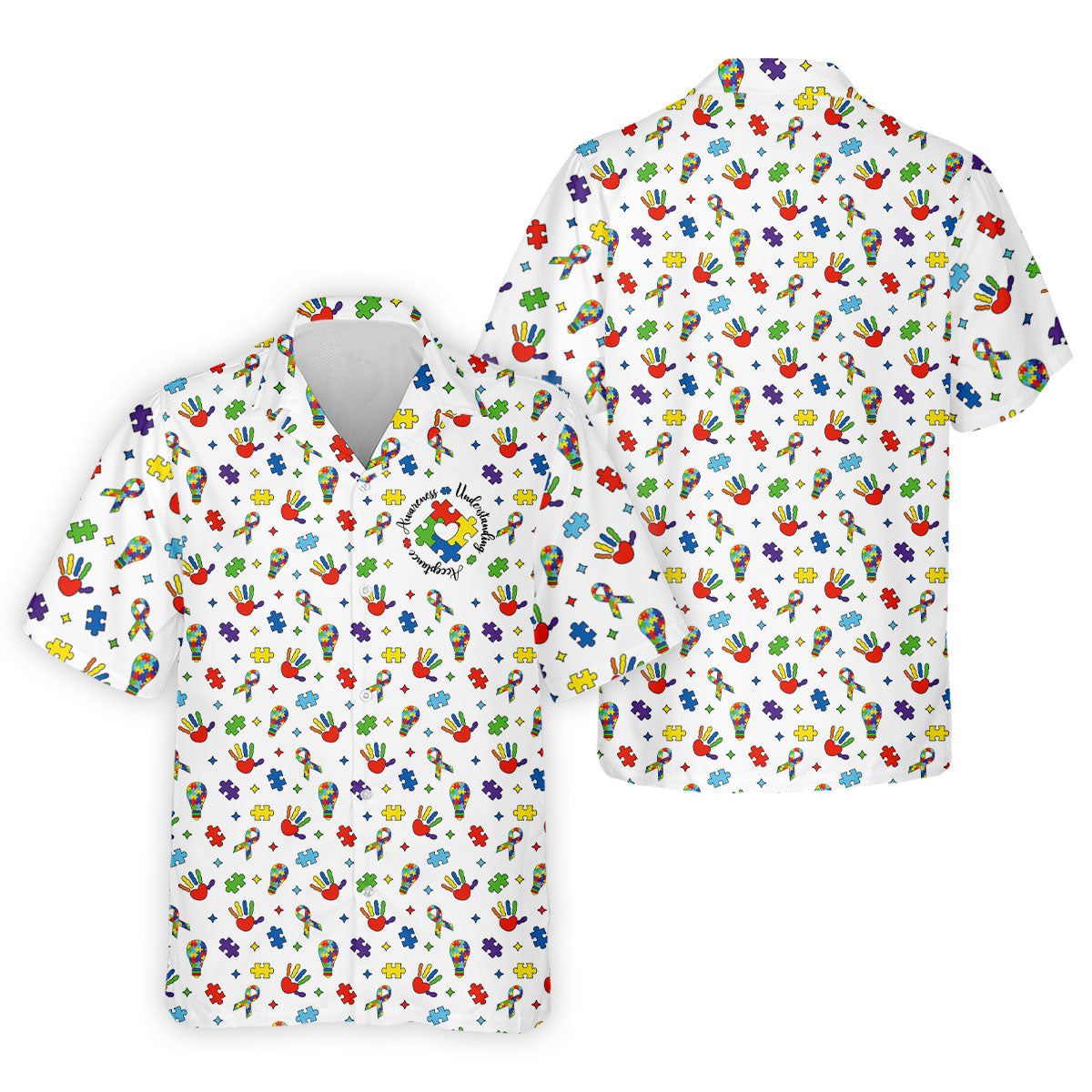 Awareness Understanding Acceptance Autism White Golf Shirt, Autism Awareness Colors Golf Shirts For Men