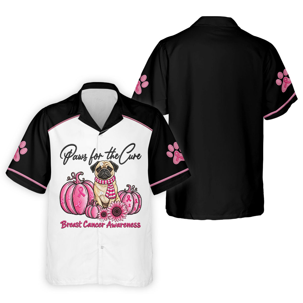 Paws For The Cure Pug Breast Cancer Polo Shirt, Golf Shirts For Men, Mens Golf Apparel