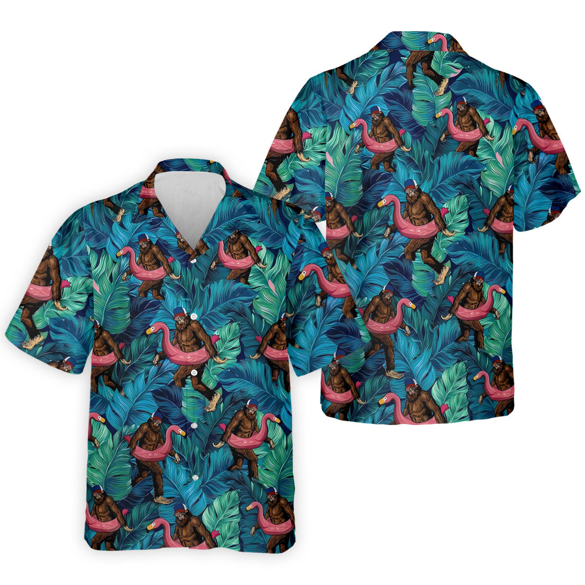 Bigfoot Flamingo Float Tropical Golf Polo Shirt, Hawaiian Golf Shirt, Mens Golf Polo