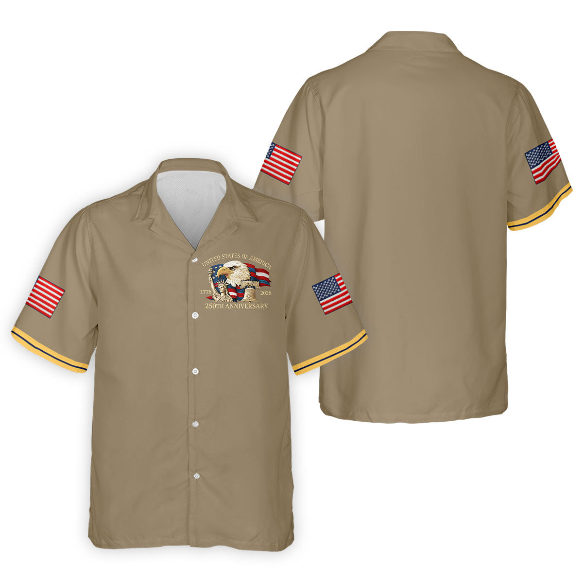 Bald Eagle American Flag 250 Years Sand Golf Shirt, Patriotic 4th Of July Golf Shirts For Men