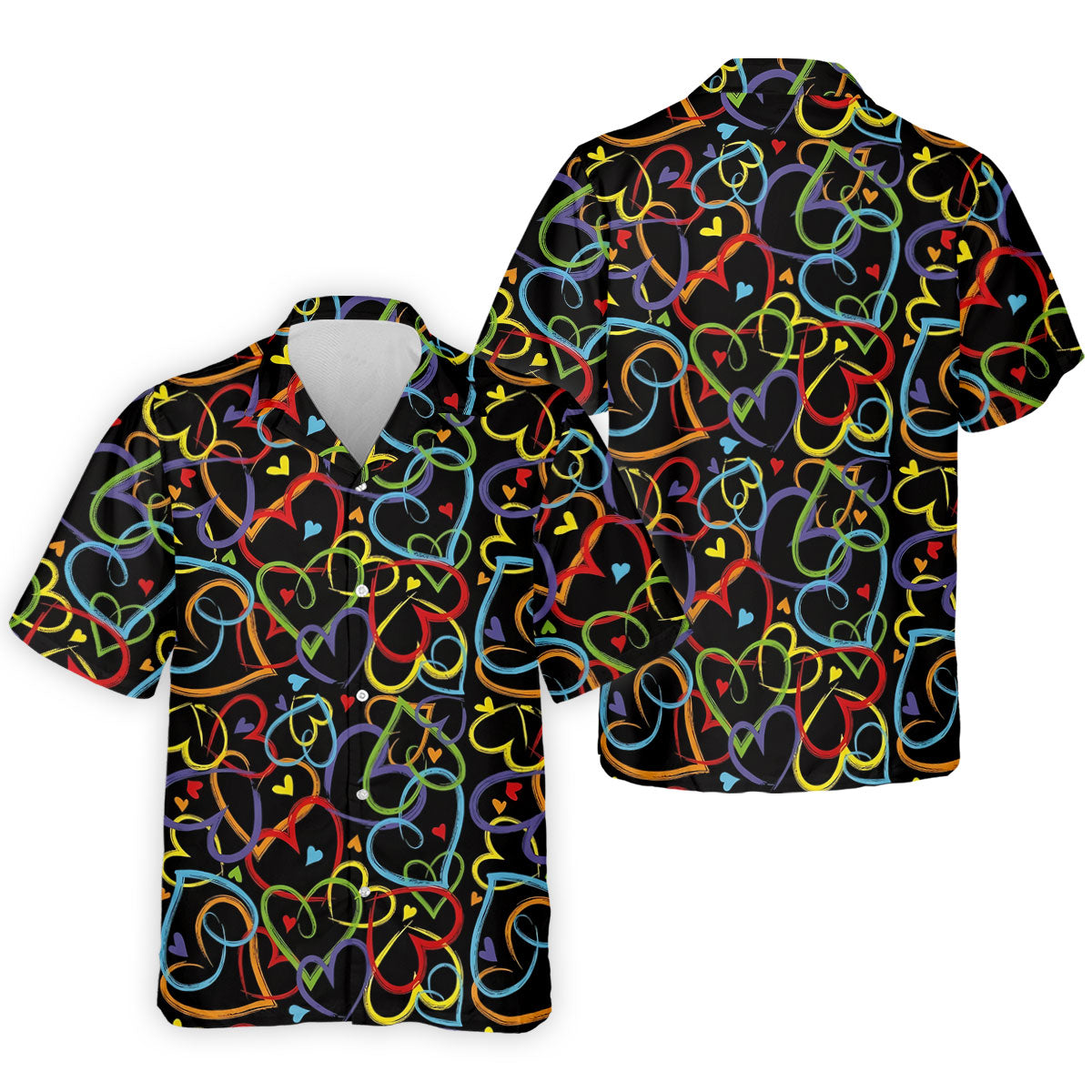 Colorful Heart Outline Pattern Golf Polo Shirt, Golf Polo Shirts For Men, Mens Golf Apparel
