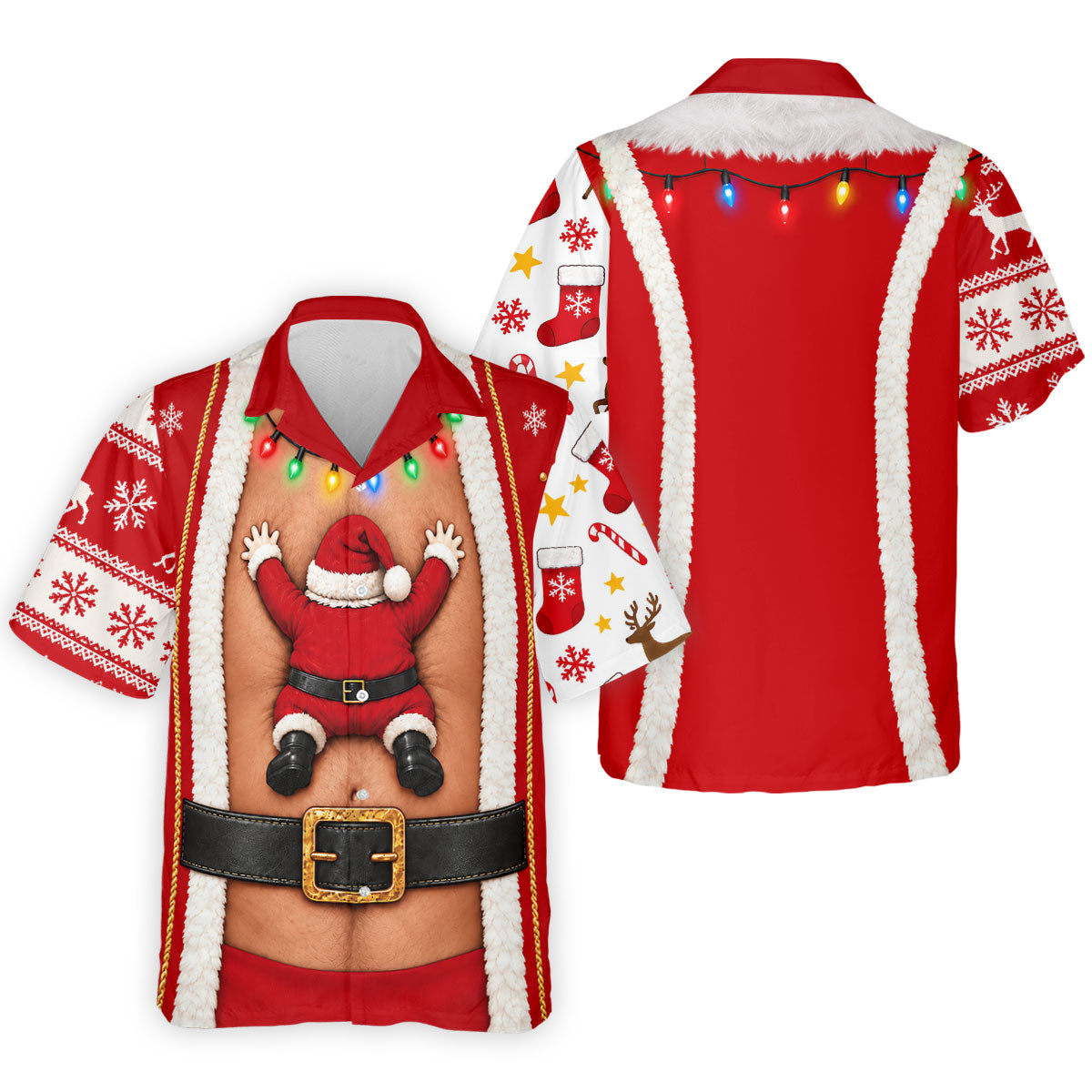 Santa Stuck In Belly Christmas Golf Shirt, Mens Golf Shirts, Golf Apparel For Men