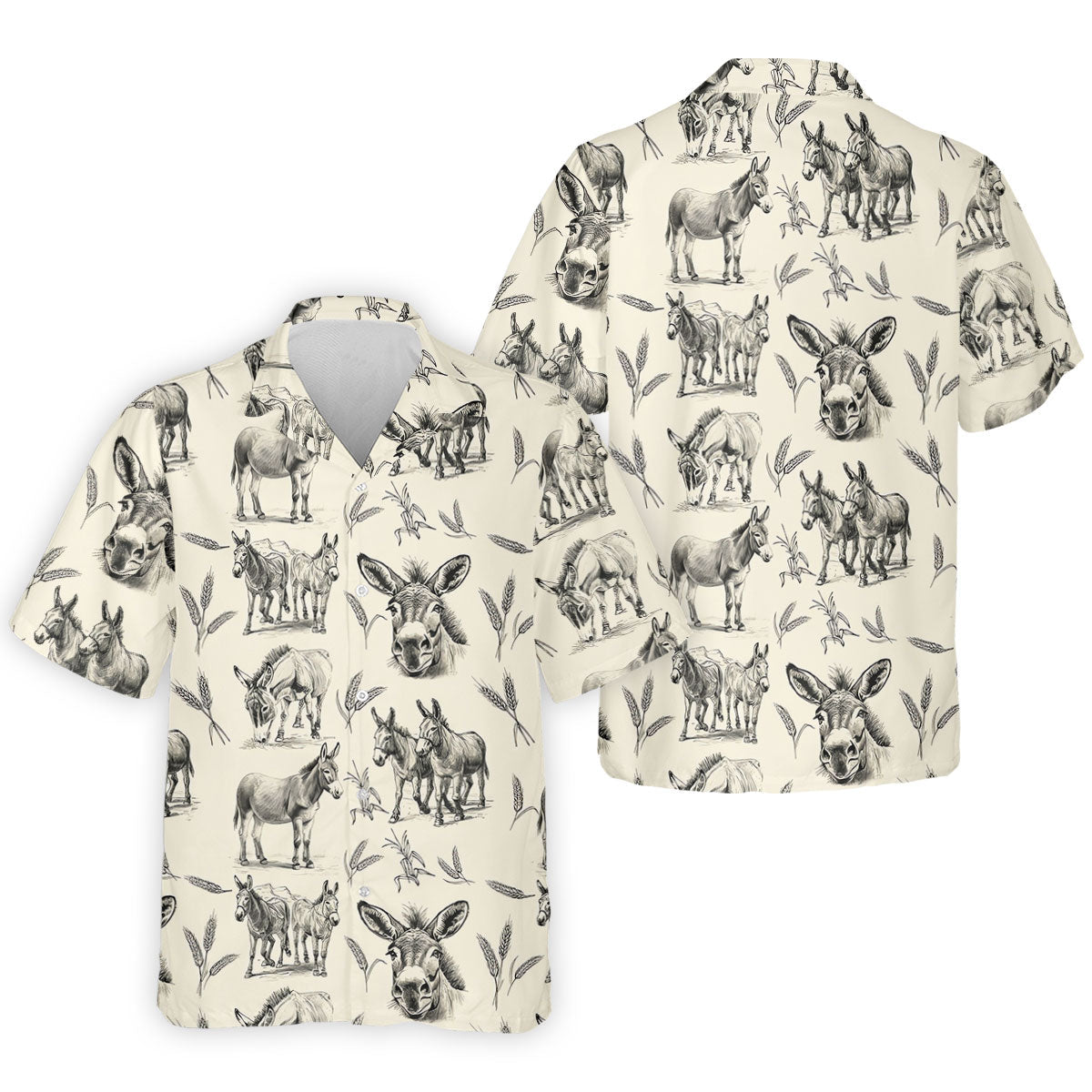 Vintage Donkey Sketch Pattern Hawaiian Golf Polo Shirt, Hawaiian Golf Shirt, Golf Shirts For Men