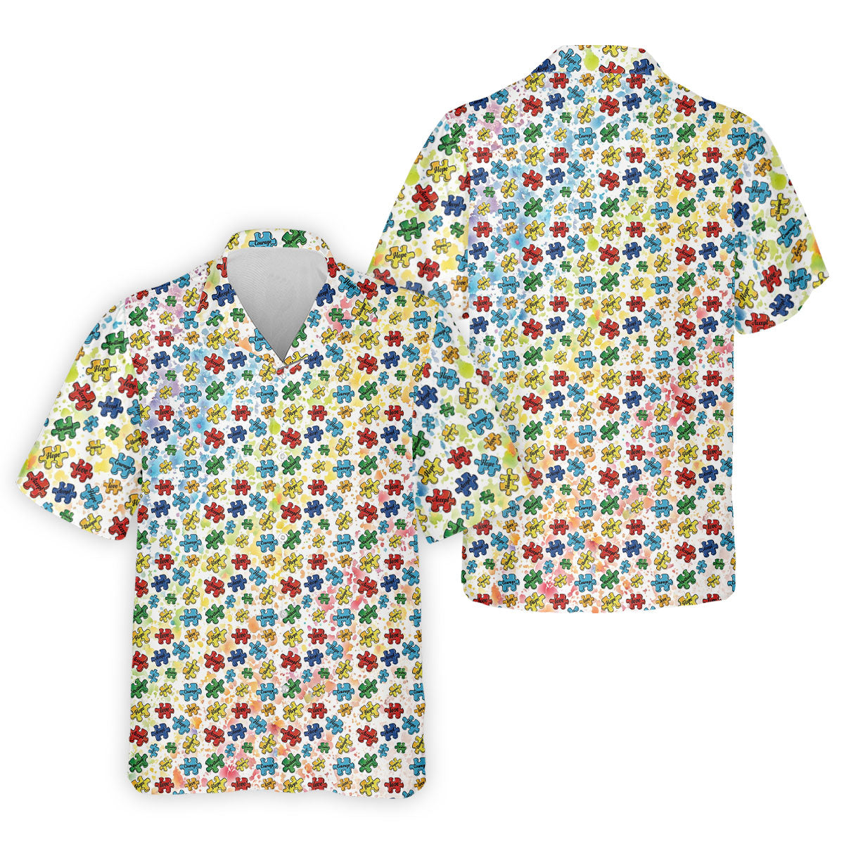 Autism Awareness Jigsaw Puzzle Pieces Rainbow Paint Splatter Men's Golf Shirt, Polo Shirts For Men