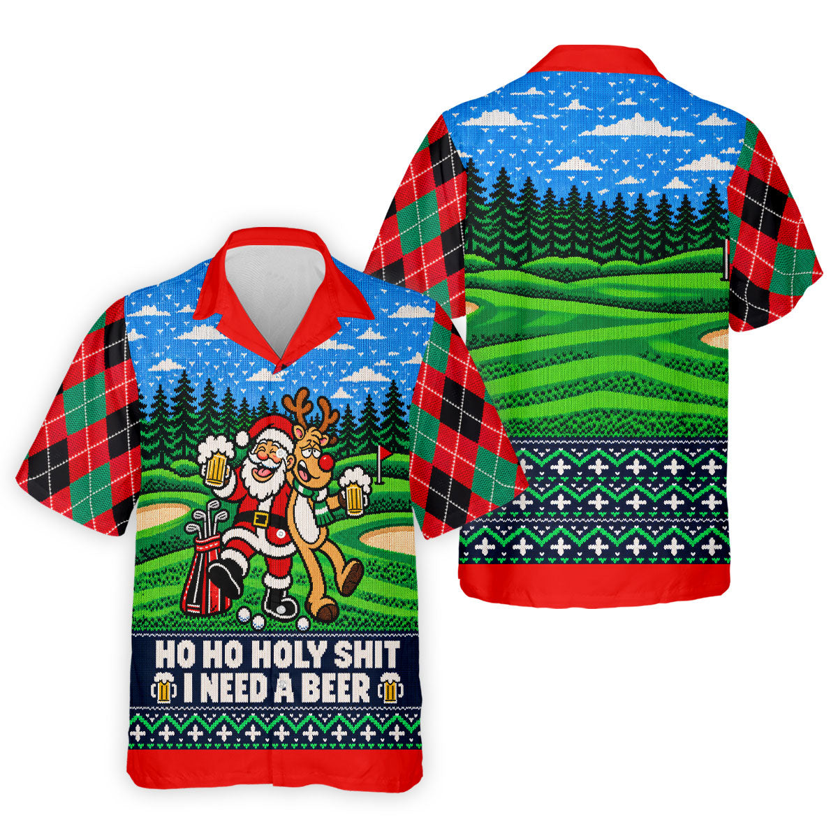 Santa Reindeer Beer Christmas Golf Shirt, Golf Shirts For Men, Mens Golf Apparel