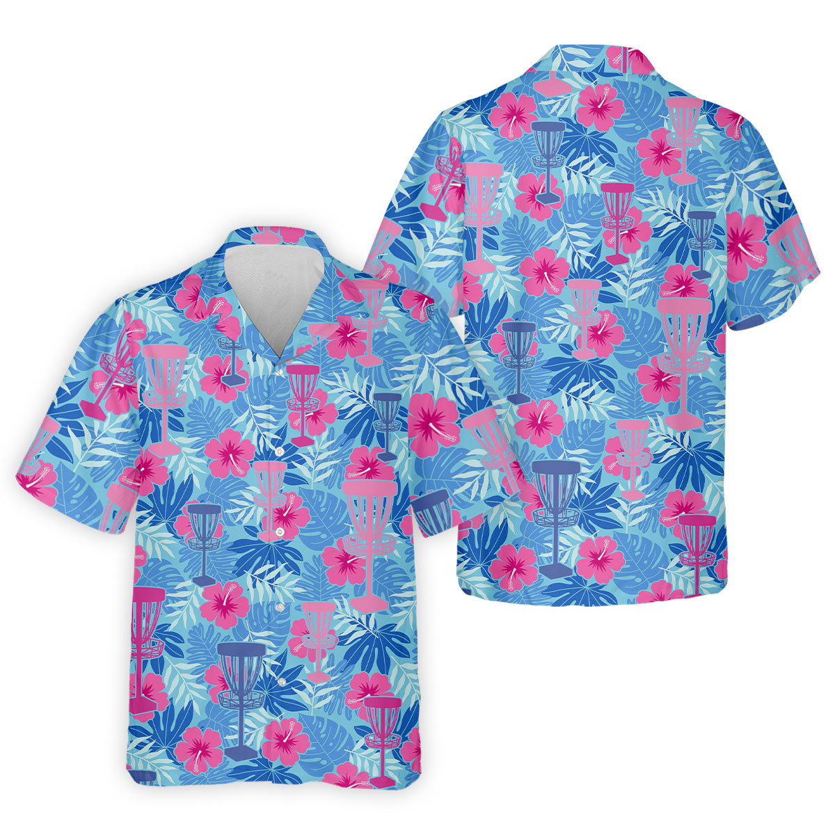 Blue Hibiscus Disc Golf Polo Shirt, Hawaiian Golf Shirt, Mens Golf Shirts