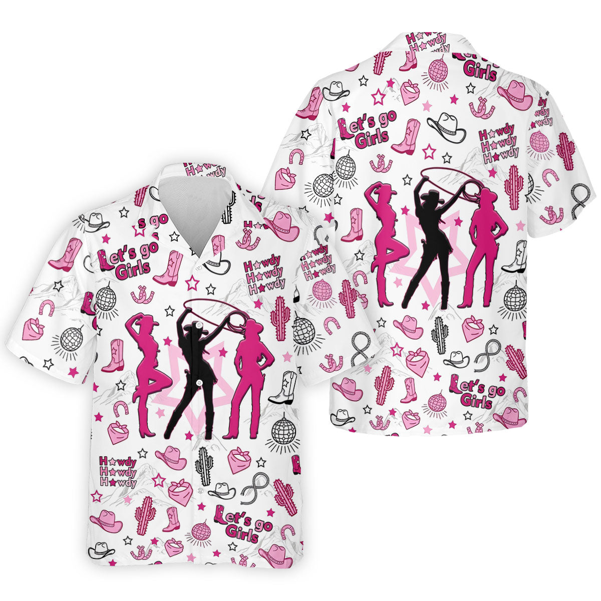 Pink Black Three Cowgirls Western Golf Polo Shirt, Mens Golf Polo, Golf Shirts For Men