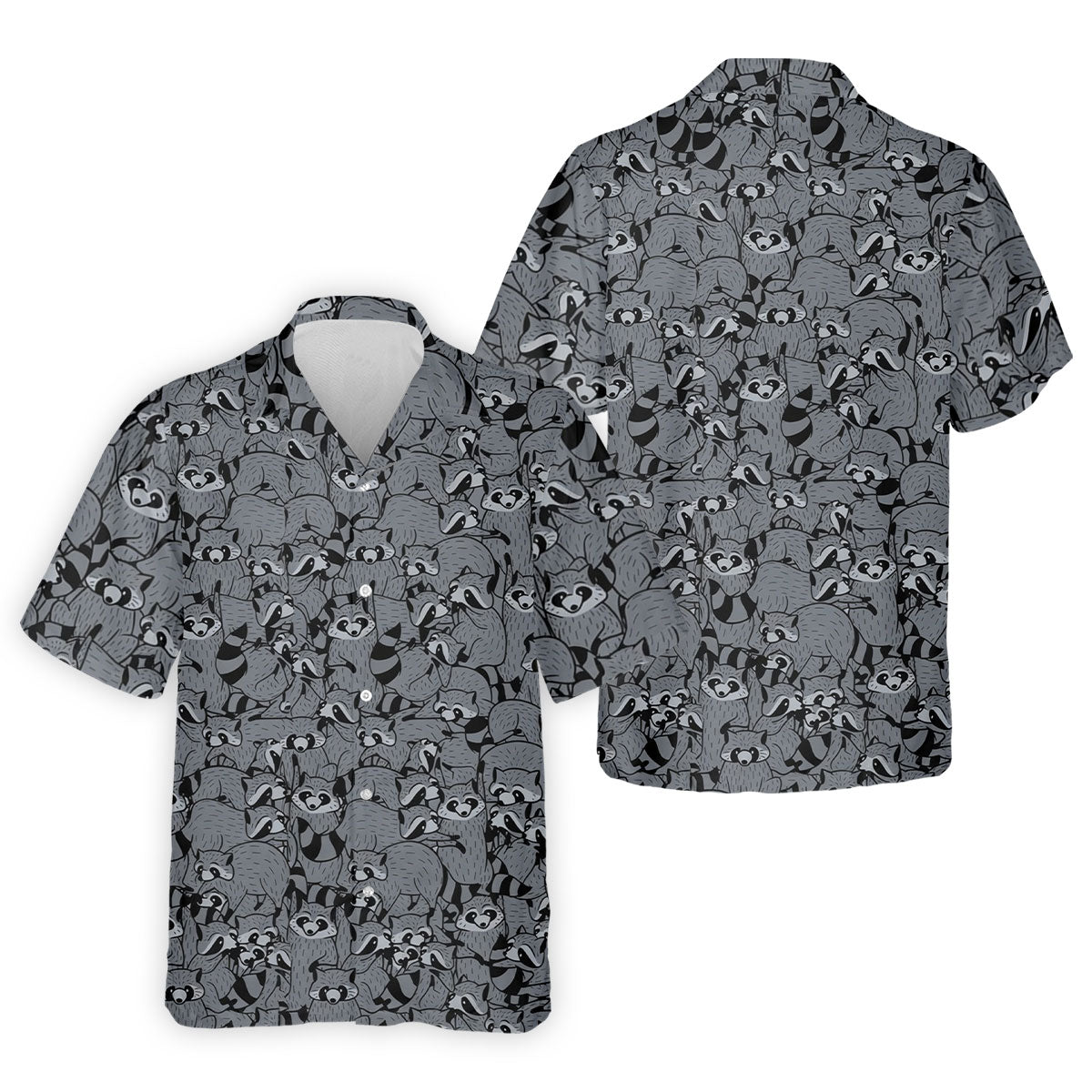 Gray Cartoon Raccoon Pattern Golf Polo Shirt, Men's Golf Shirt, Golf Polo Shirts For Men