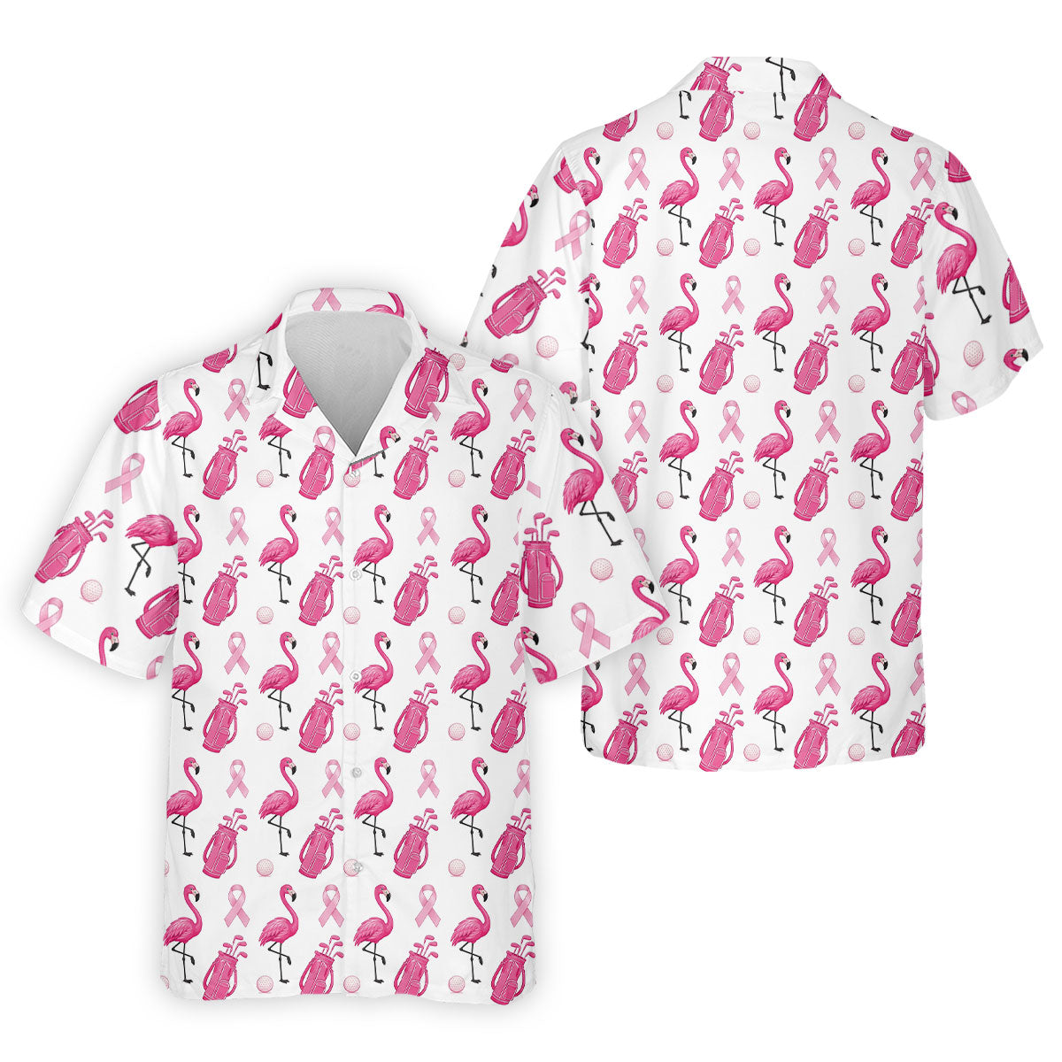 Pink Flamingo Golf Bag Breast Cancer Polo Shirt, Men's Golf Shirt, Printed Golf Shirts