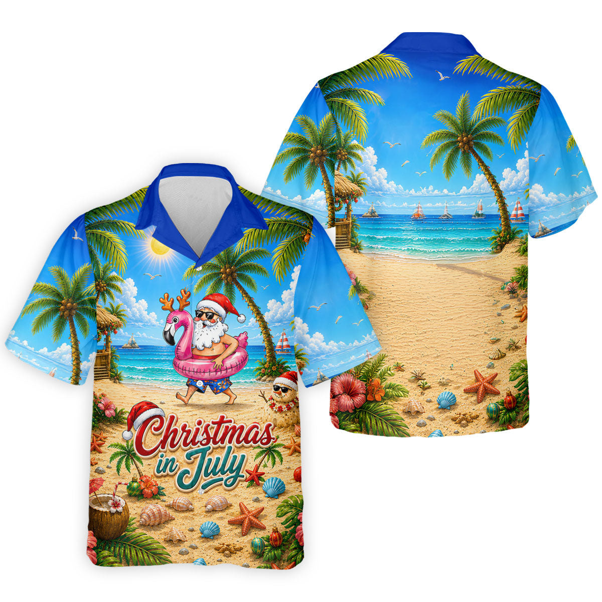 Santa Christmas In July Beach Golf Shirt, Christmas Golf Shirt, Golf Apparel For Men