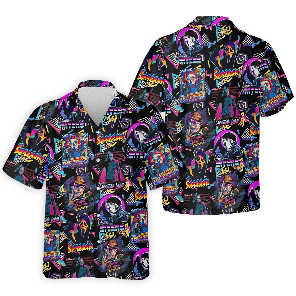 Retro Halloween Horror Character Hawaiian Golf Shirt, Men's Golf Shirt, Golf Polo Shirts For Men