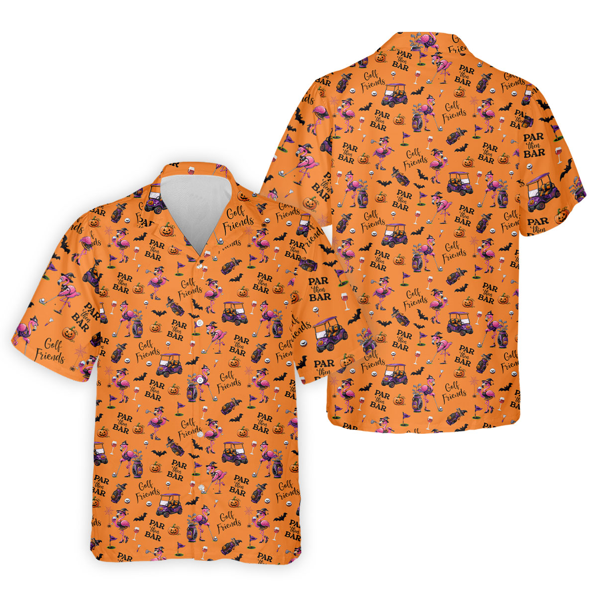 Orange Par Then Bar Flamingo Halloween Shirt, Golf Polo Shirts For Men, Printed Golf Shirts