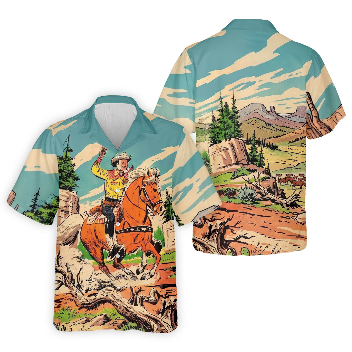 Vintage Cowboy Horse Riding Golf Polo Shirt, Mens Golf Polo, Golf Apparel For Men