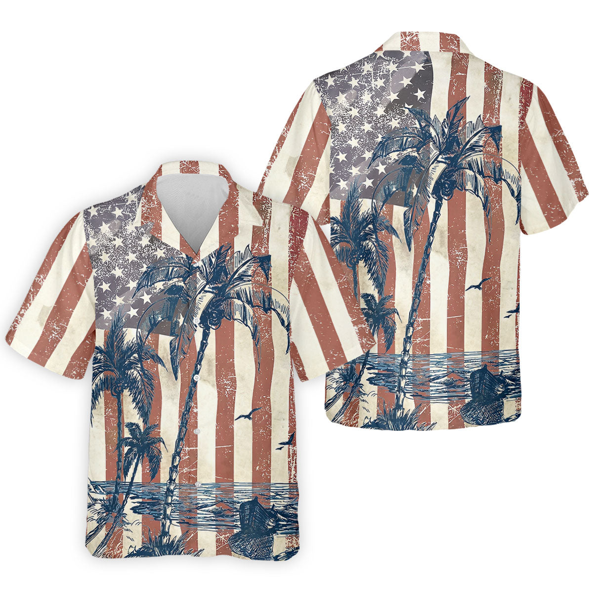 Hawaiian Theme Distressed US Flag Patriotic Golf Shirt, 250 Years 4th Of July Golf Shirts For Men