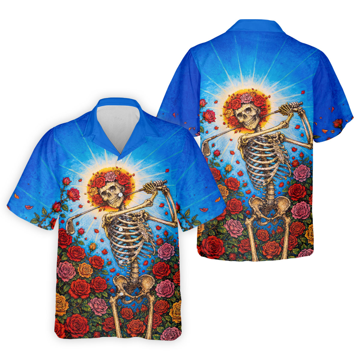 Skeleton Blowing Golf Club Halloween Polo Shirt, Men's Golf Shirt, Mens Golf Polo