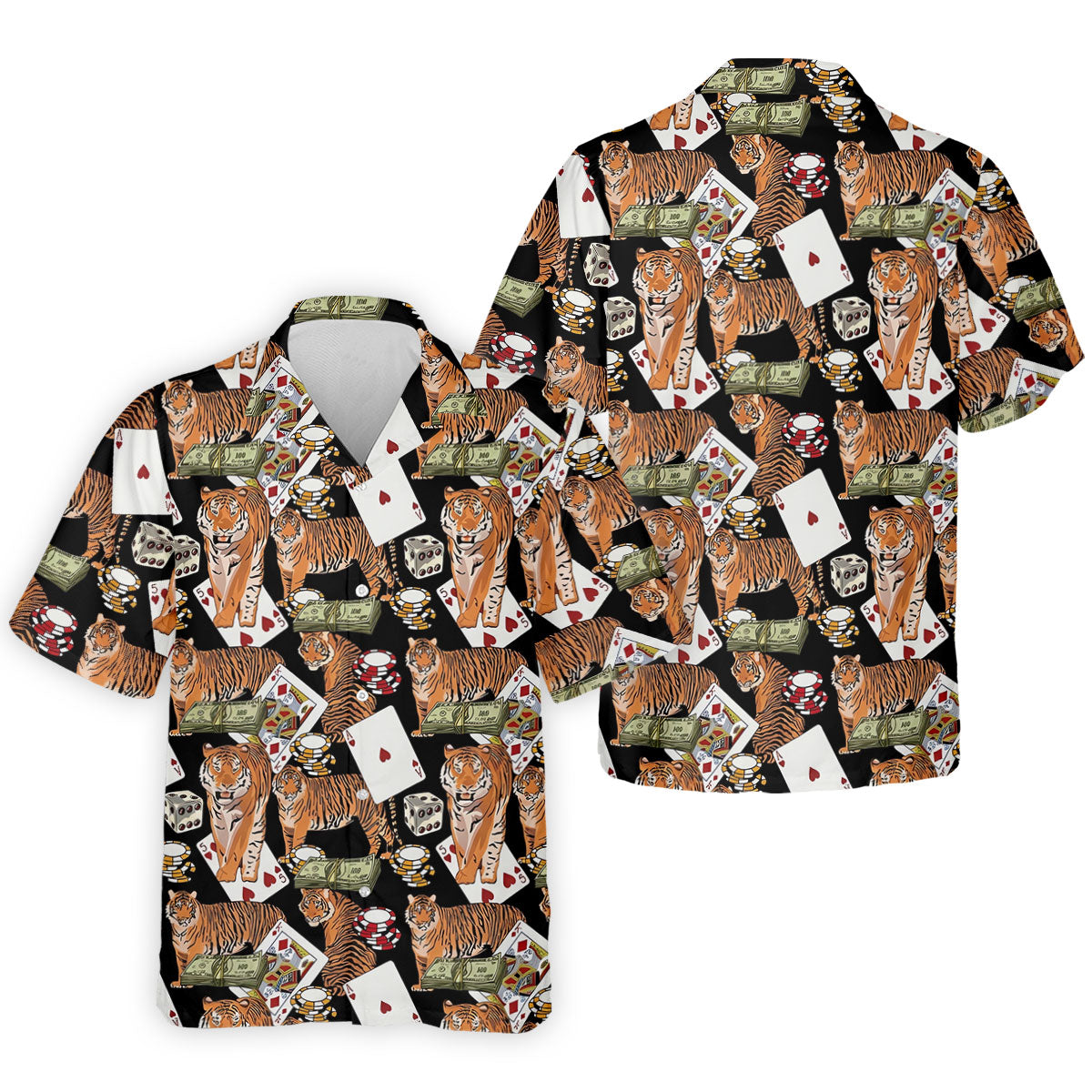 Money Tiger Poker Dice Chips And Cards Hawaiian Golf Shirt, Men's Funny Golf Shirts