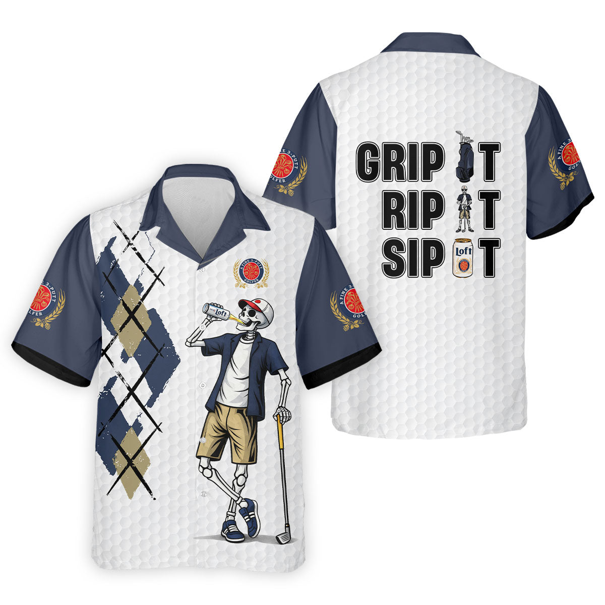 Funny Skeleton Golfer Drinking Beer Polo Shirt, Mens Golf Polo, Golf Apparel For Men