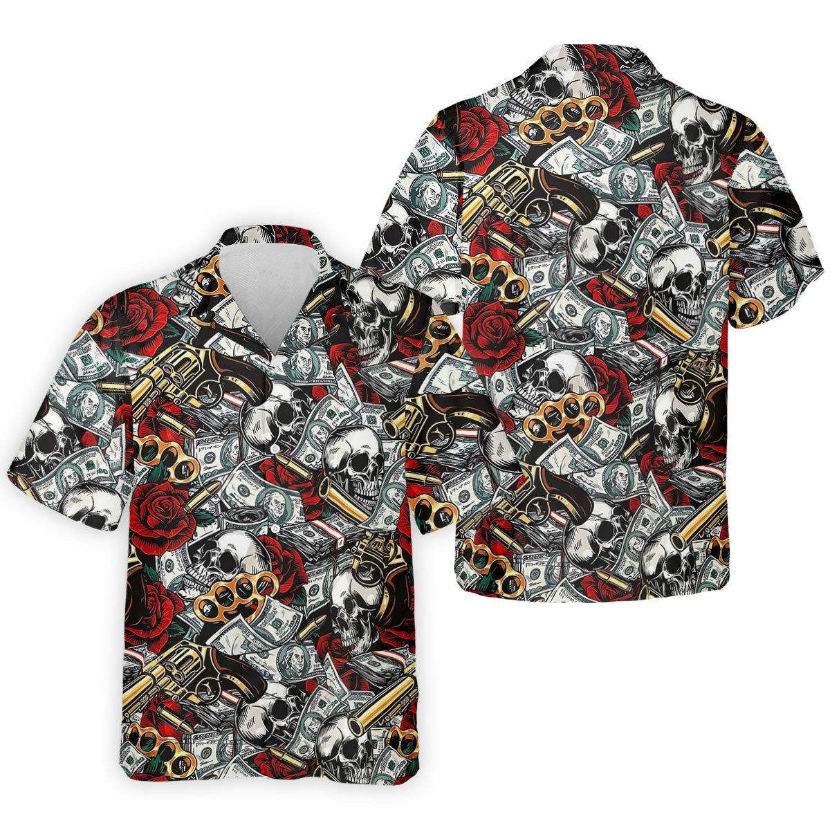 Black Skull Cash Rose Western Pattern Golf Polo Shirt, Men's Golf Shirt, Hawaiian Golf Shirt