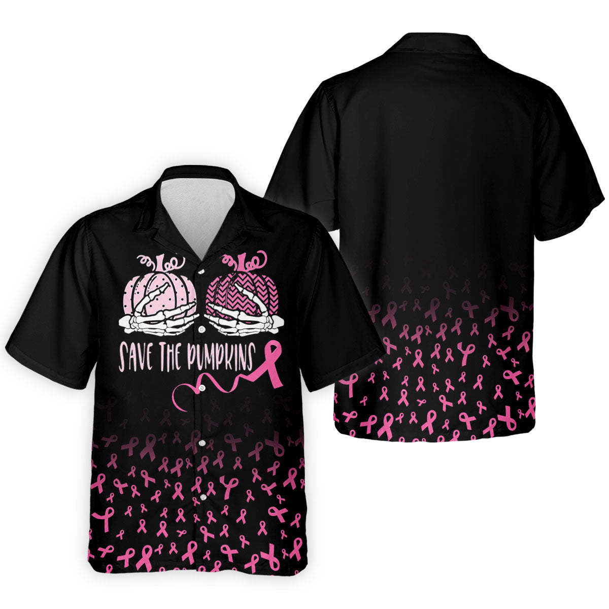 Save The Pumpkins Skeleton Breast Cancer Polo Shirt, Mens Golf Polo, Printed Golf Shirts