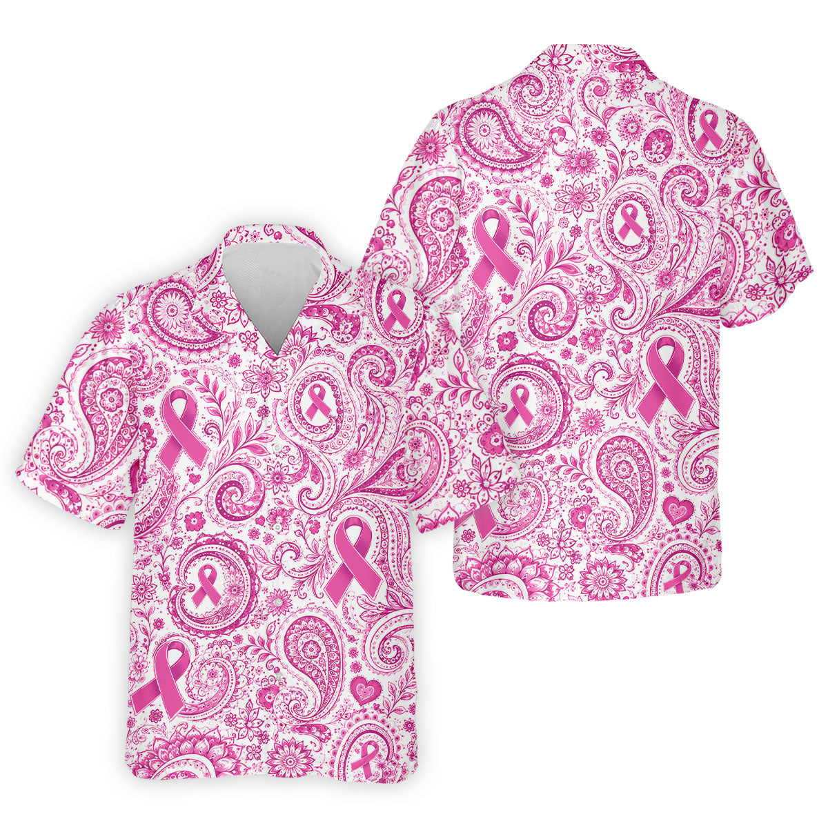 Pink Ribbon Paisley Breast Cancer Golf Polo Shirt, Men's Golf Shirt, Printed Golf Shirts
