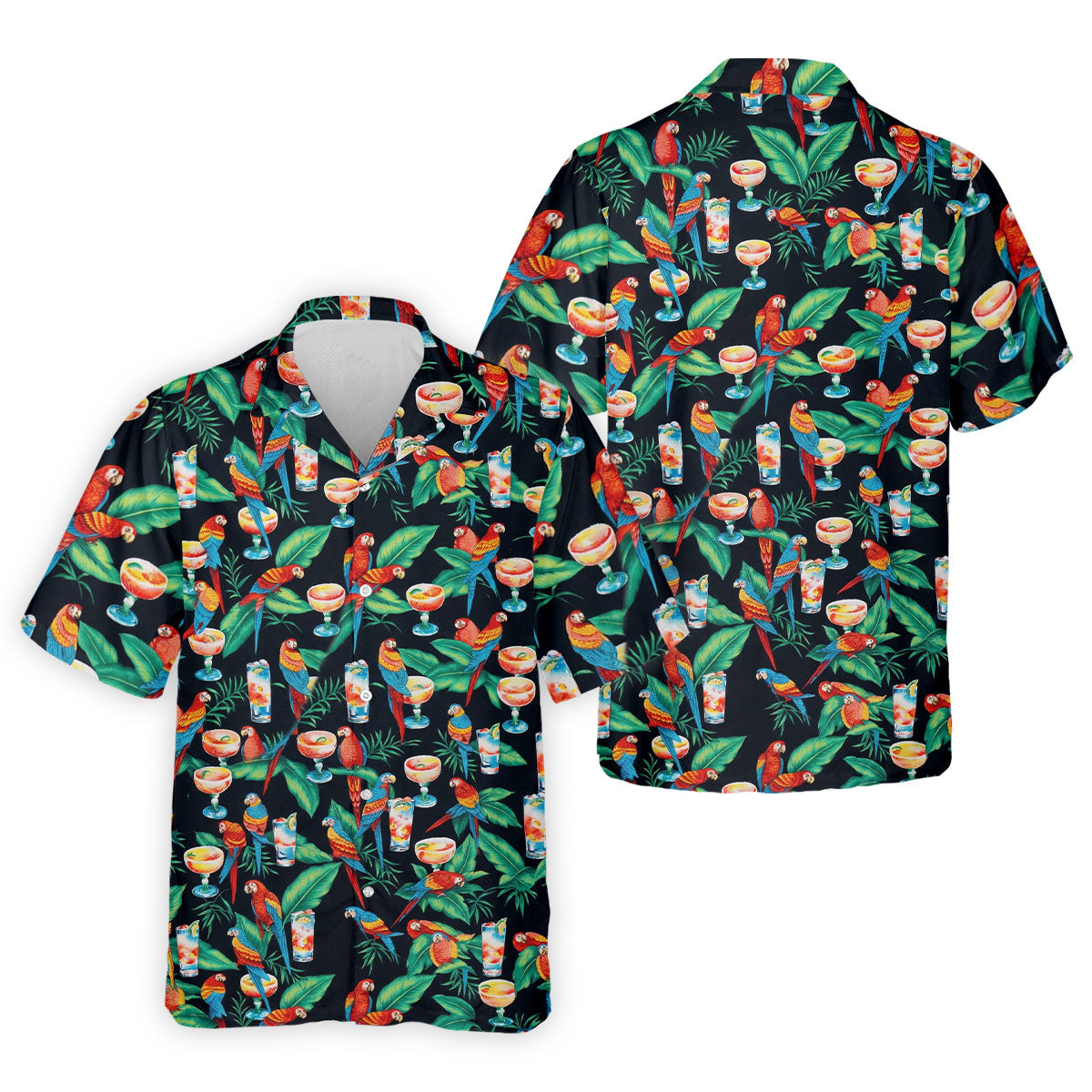 Colorful Parrots Margaritas Cinco De Mayo Celebration Fiesta Themed Tropical Pattern Golf Shirts For Men