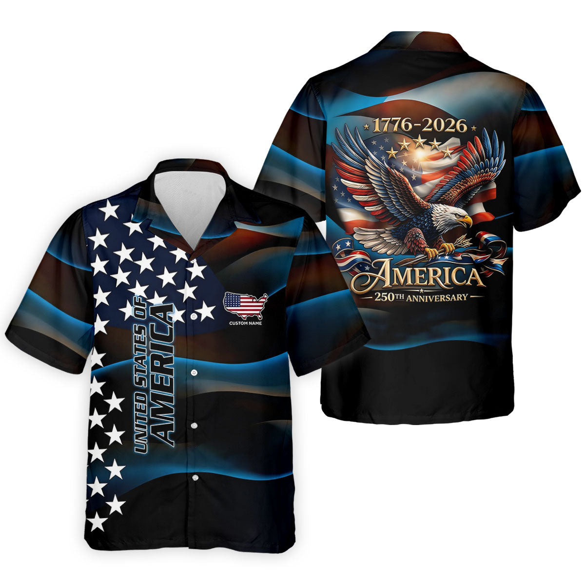 Red White Blue Bald Eagle Patriotic Golf Shirt, America 250th Anniversary Golf Shirts For Men
