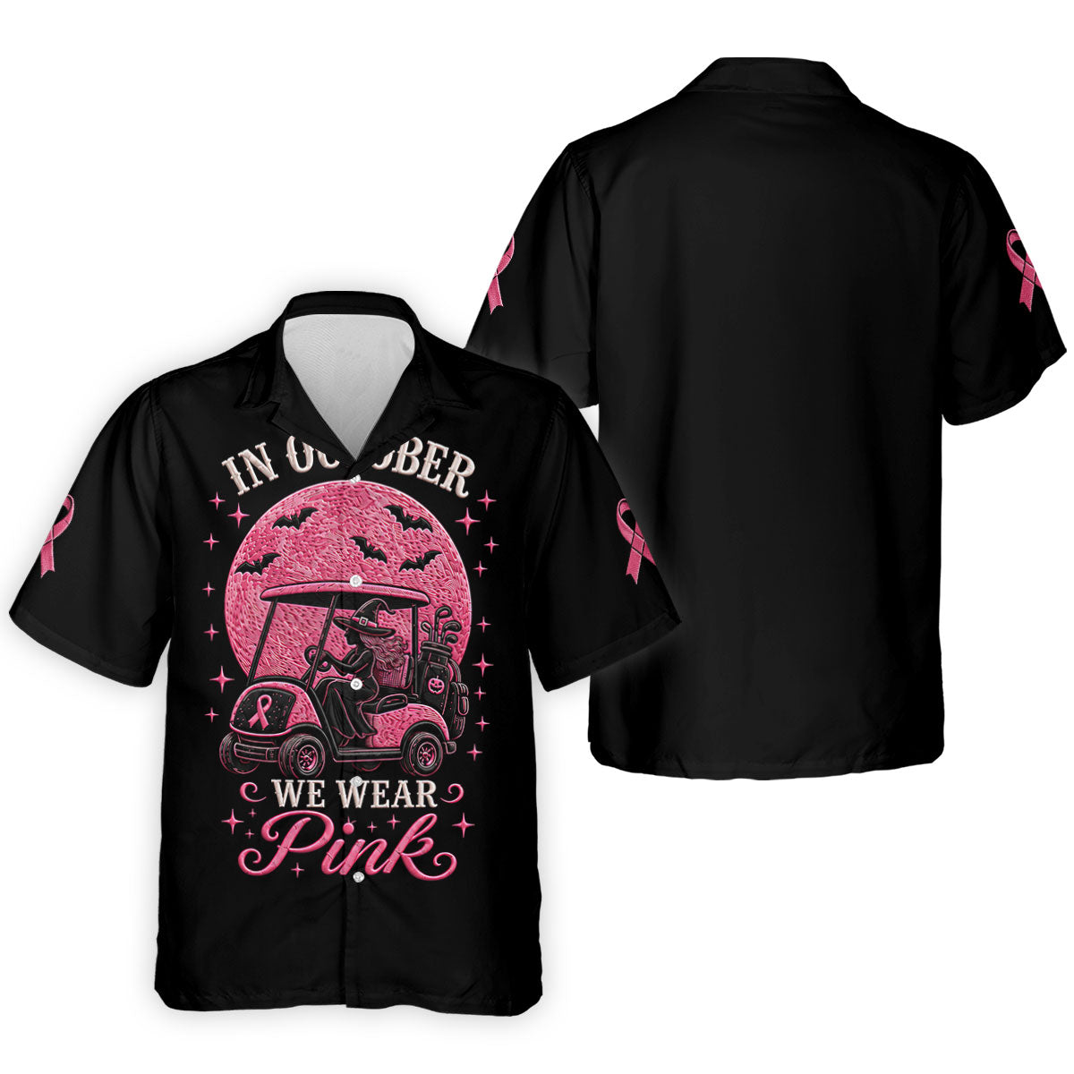 In October We Wear Pink Witch Breast Cancer Polo Shirt, Mens Golf Apparel, Printed Golf Shirts