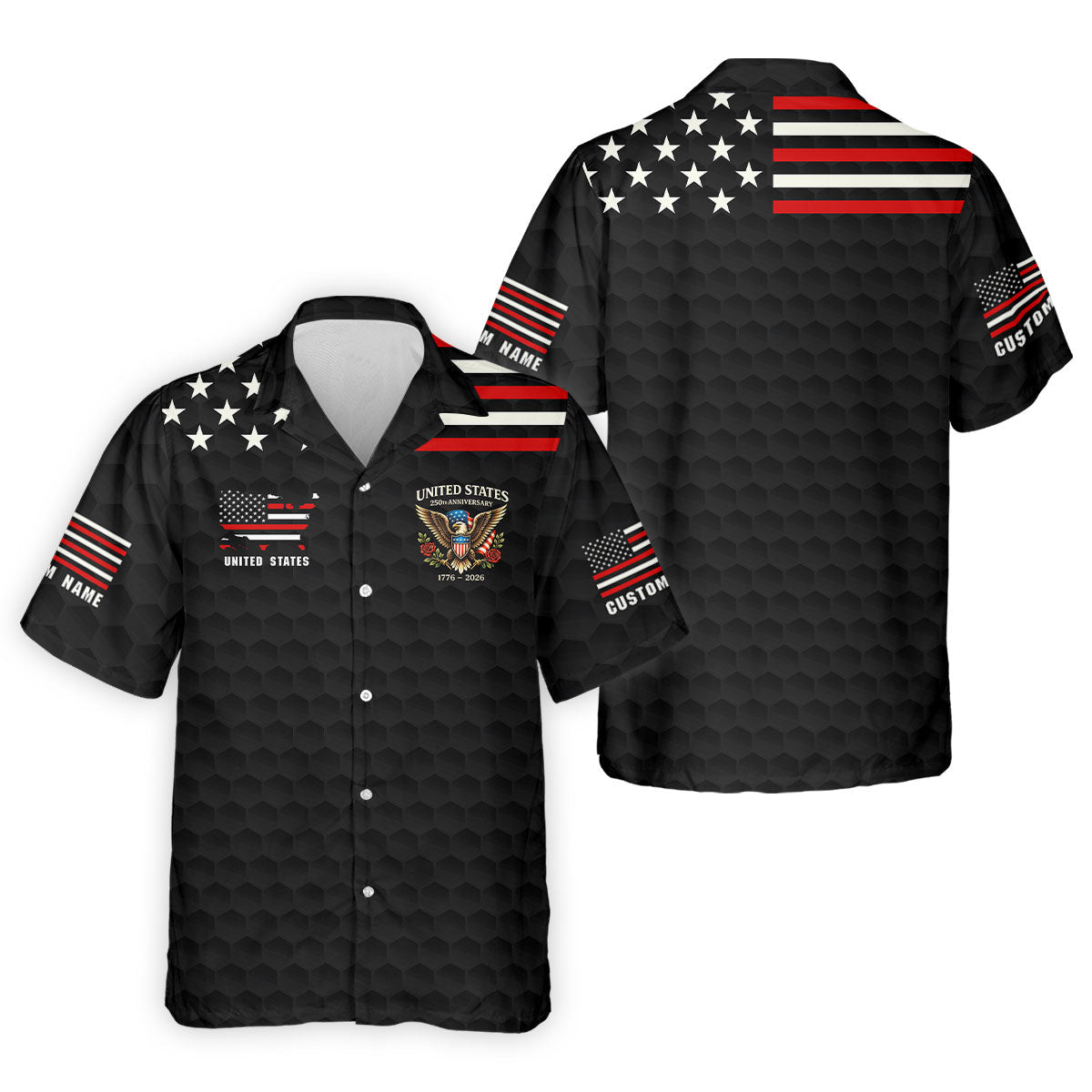 250th Anniversary Bald Eagle And Roses Black Golf Shirt, Patriotic 4th Of July Golf Shirts For Men