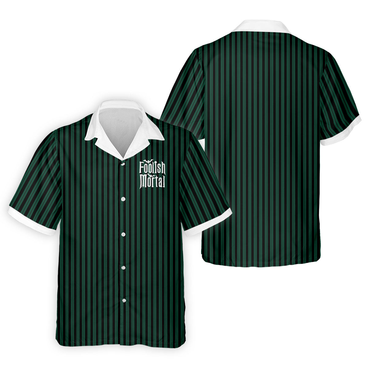 Green Foolish Mortal Striped Golf Polo Shirt, Men's Golf Shirt, Halloween Shirt For Men