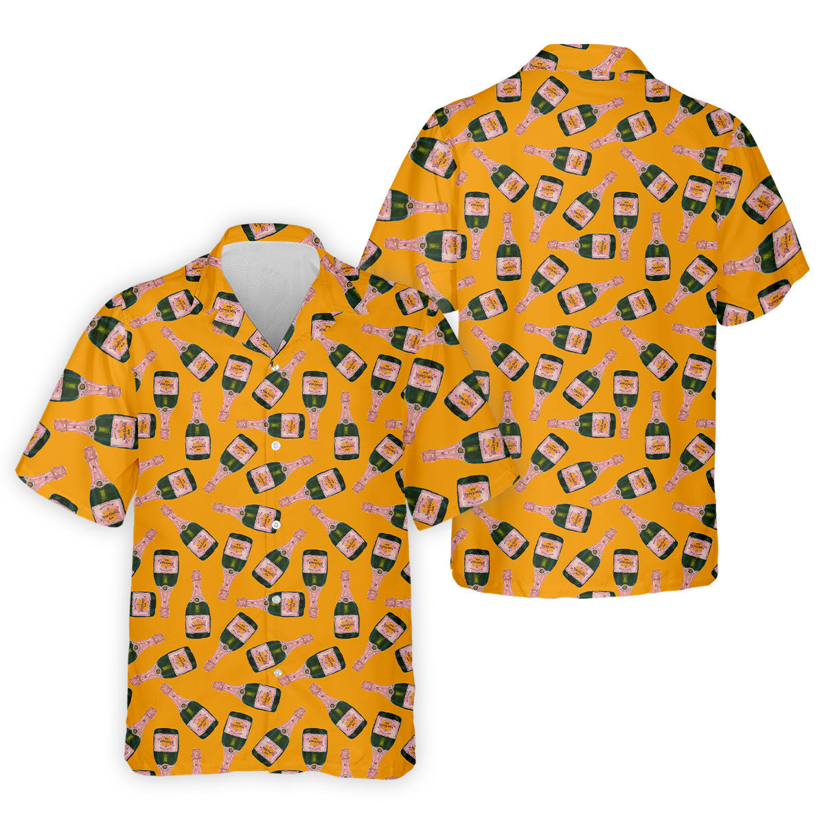 Rosé Champagne Seamless Pattern Yellow Golf Shirt, Polo Shirts For Men, Golf Shirts For Men