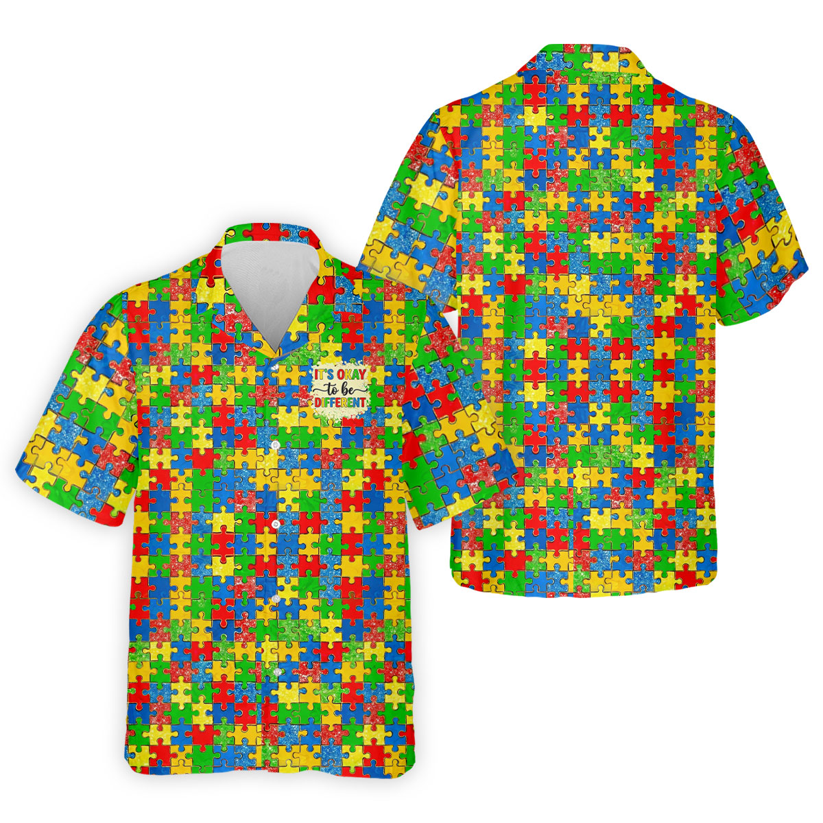 It's Okay To Be Different Colorful Puzzle Pattern Autism Awareness Men's Golf Shirt, Polo Shirts For Men