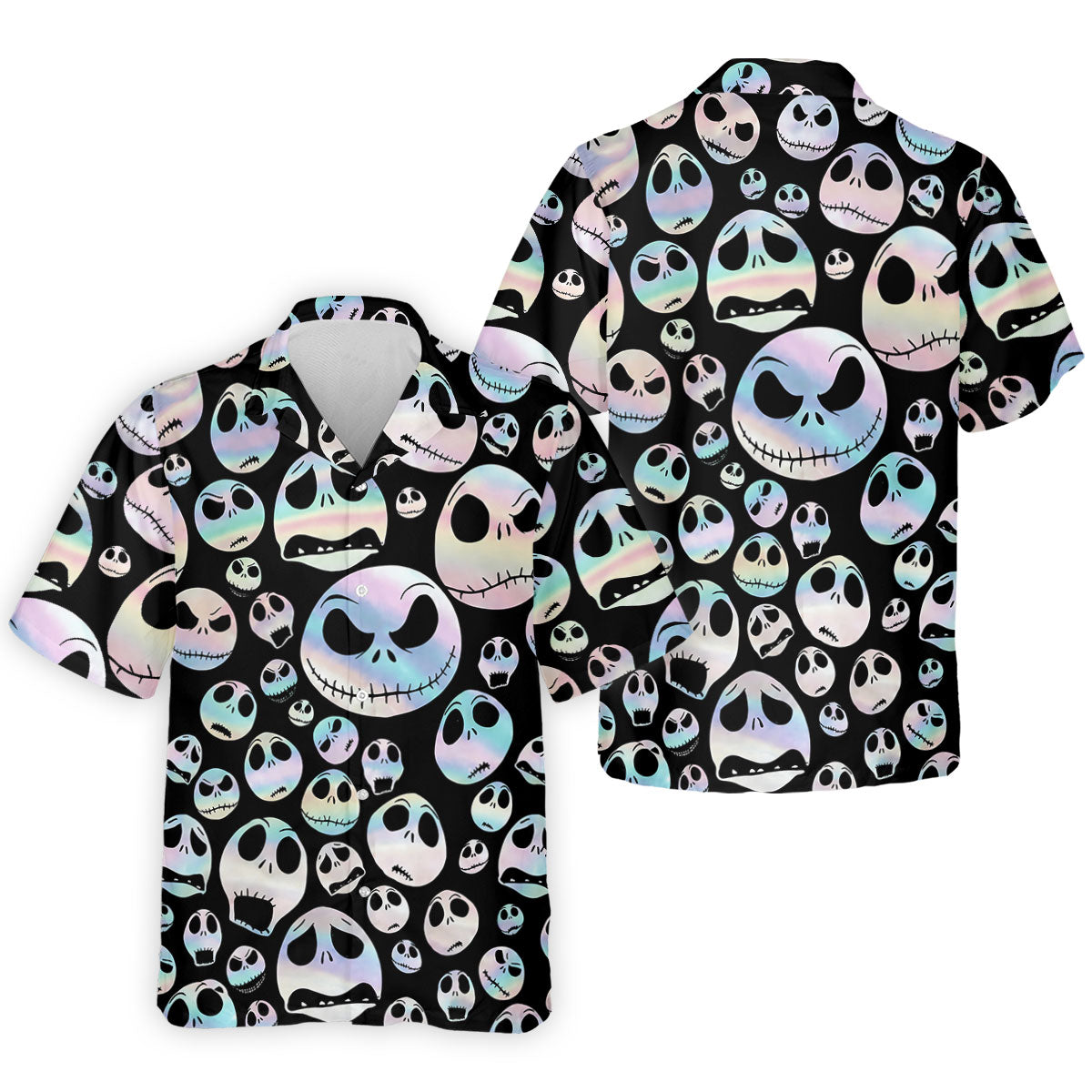 Black Horror Character Skull Face Pattern Golf Polo Shirt, Mens Golf Polo, Printed Golf Shirts