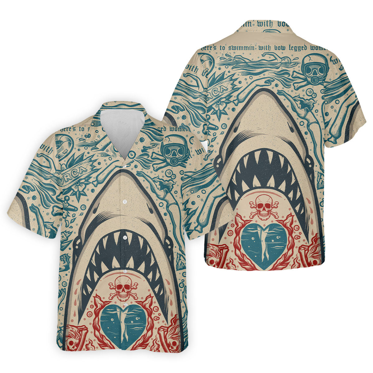 Vintage Shark Jaw Tattoo Art Golf Polo Shirt, Golf Shirts For Men, Printed Golf Shirts