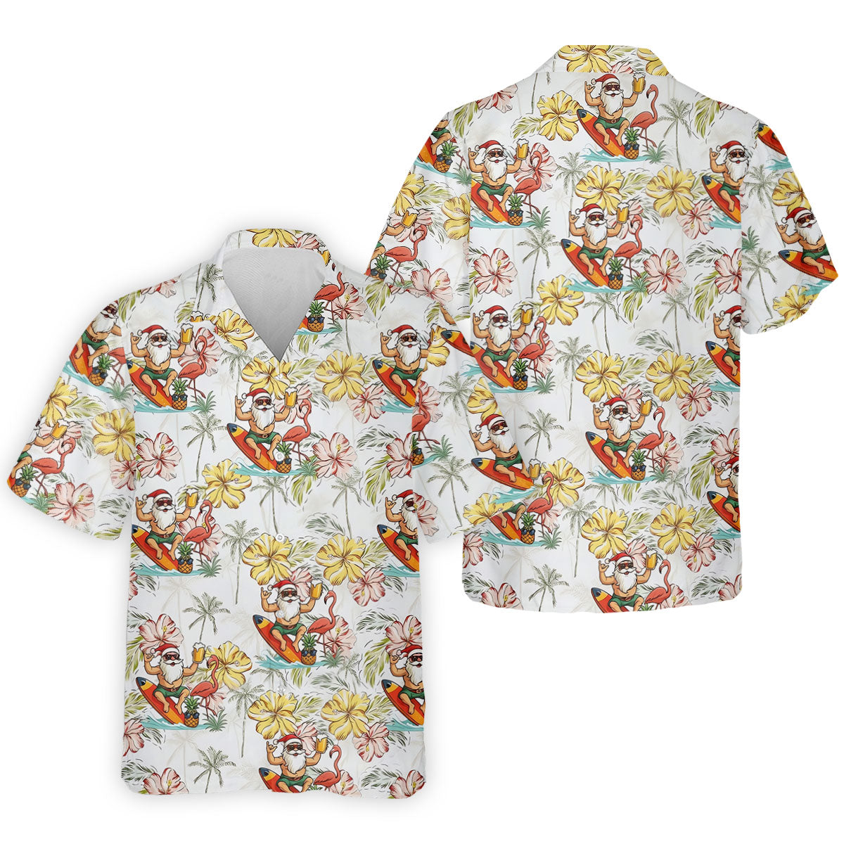 Surfing Santa Tropical Christmas Golf Polo Shirt, Golf Shirts For Men, Printed Golf Shirts