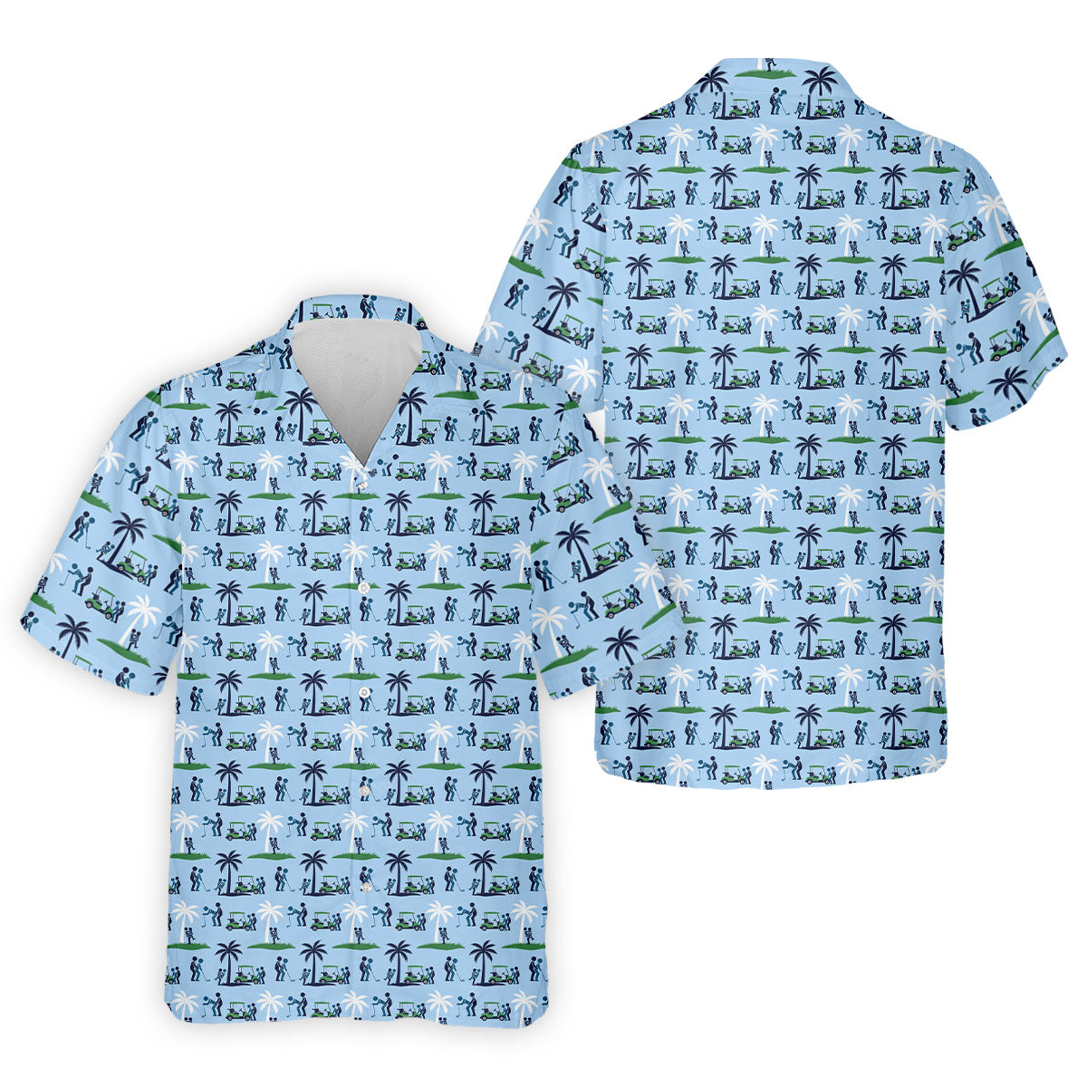 Funny Golf Cart Couple Pattern Men's Golf Shirt, Hawaiian Golf Shirt, Golf Apparel For Men